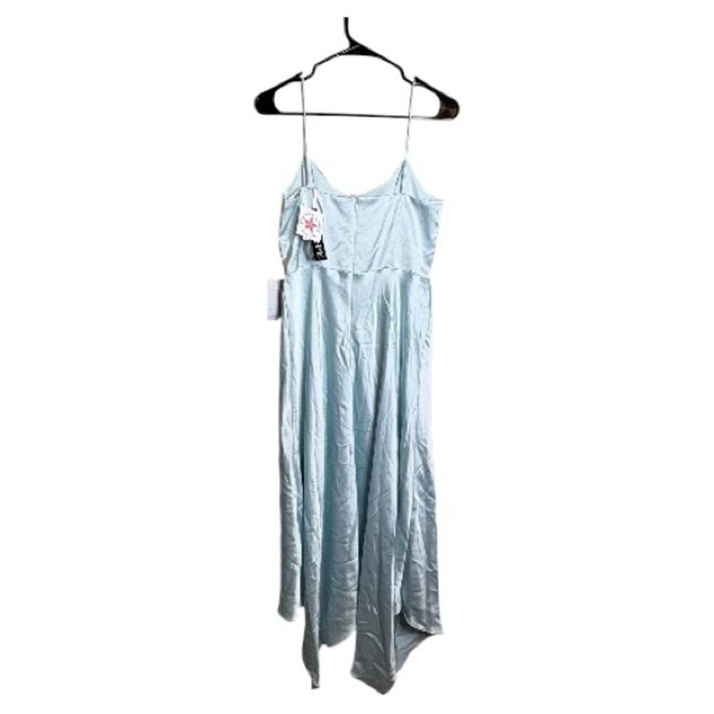 NWT Xscape Satin Handkerchief Hem Midi Gown in Aqua Size 8 - Picture 8 of 9